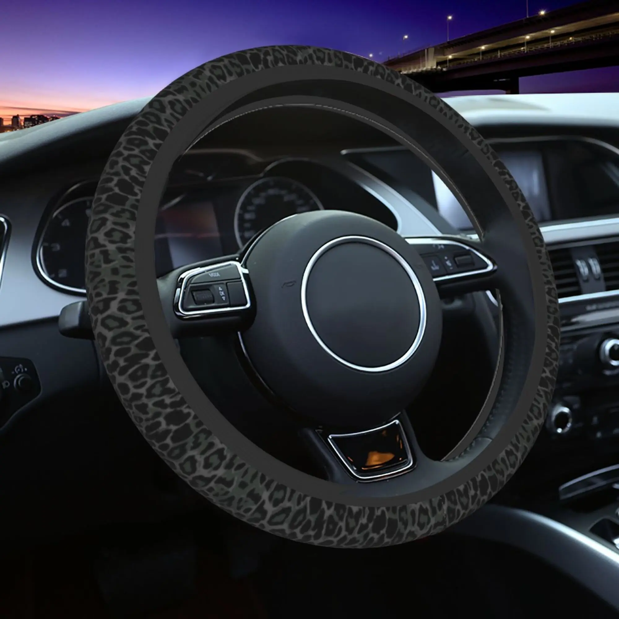 Black Leopard Anti-Slip Steering Wheel Cover