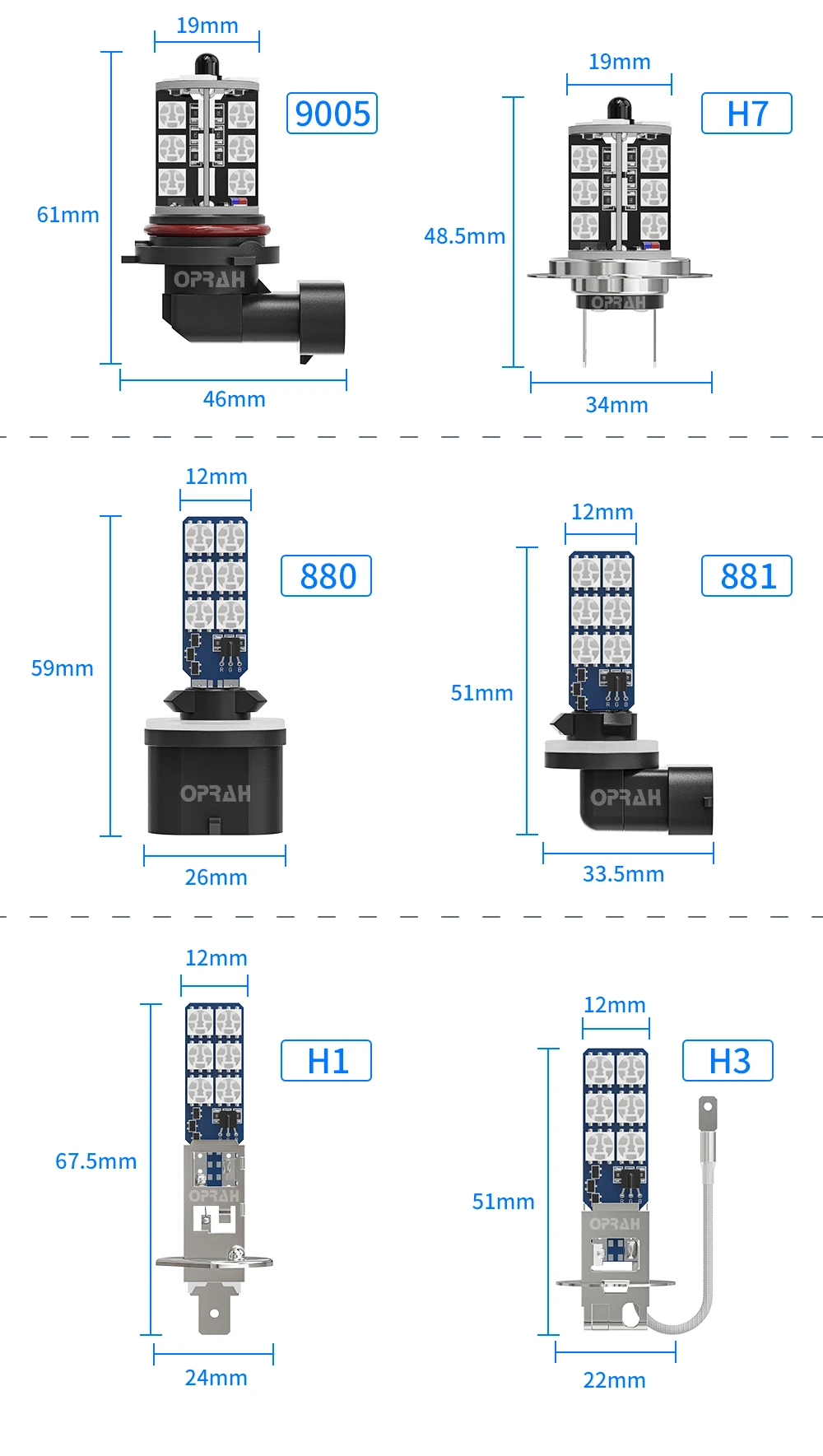 2pcs LED Fog Light H8 H11 H3 H7
