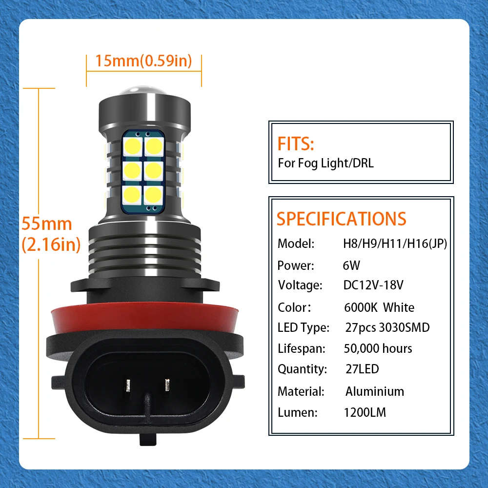 2PCS Car LED Fog Light Lamp Bulb For Hyundai
