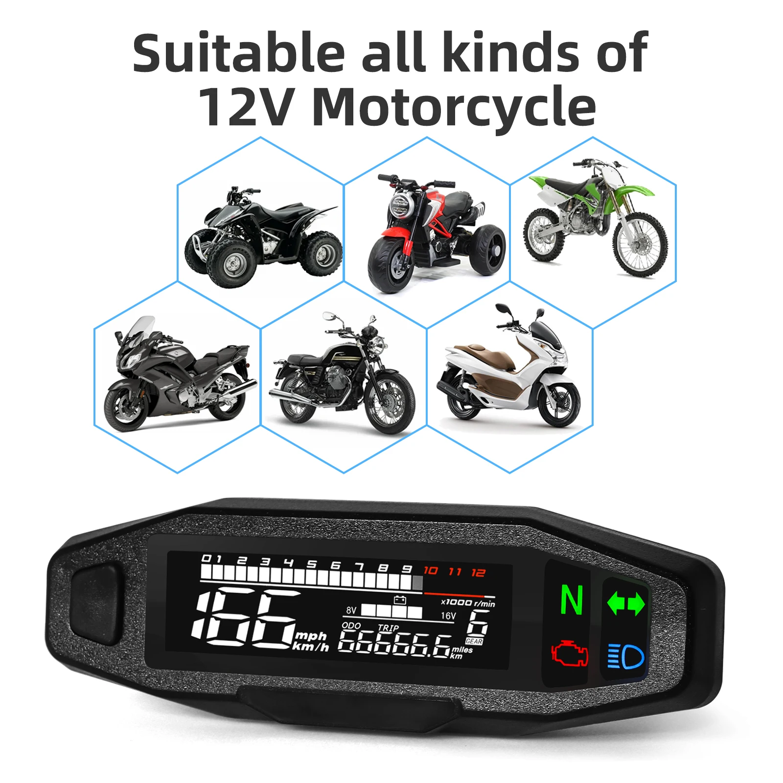 Motorcycle Speedometer Universal Digital Dashboard Instrument with Turn Signal Light Km/h Hour Meter Oil Gauge