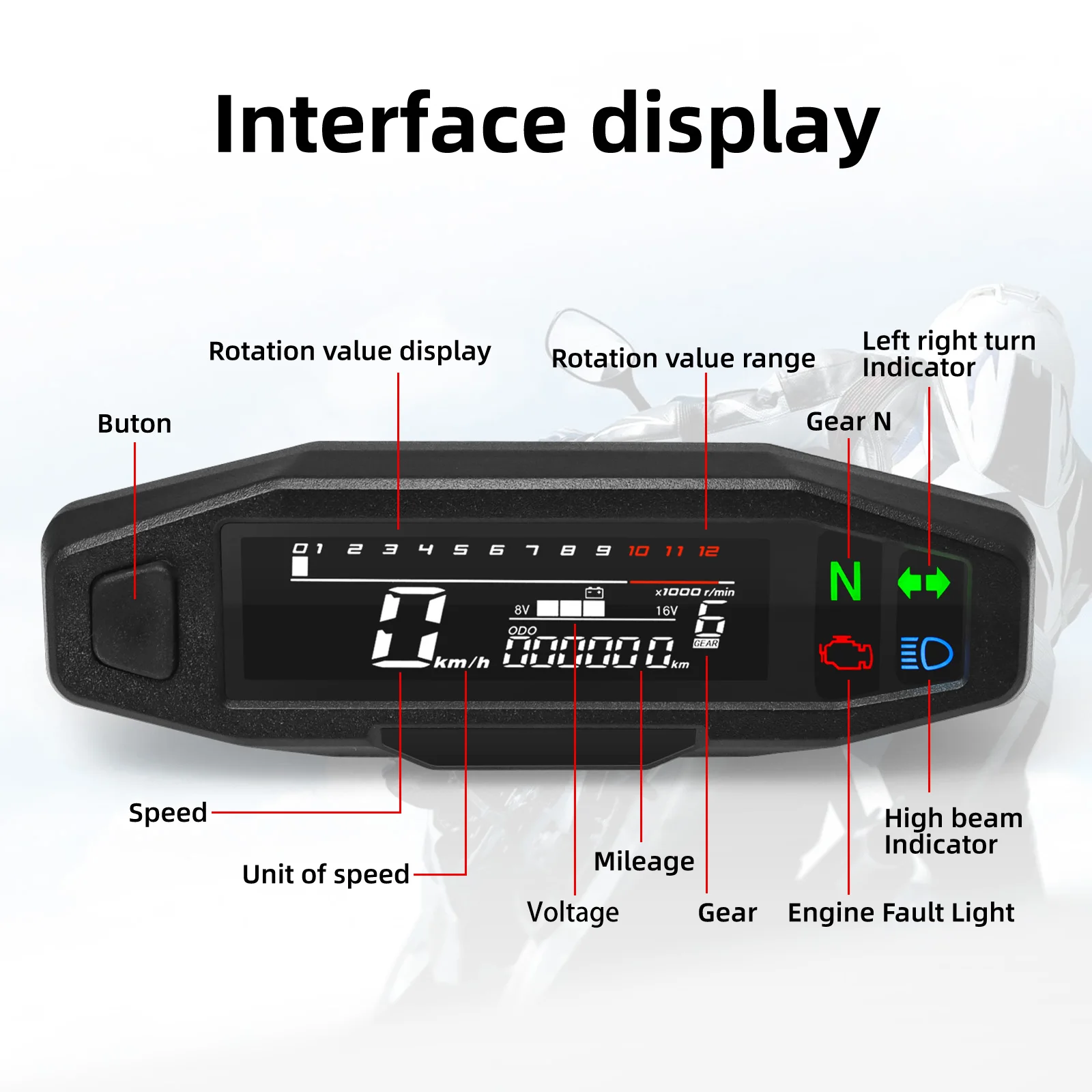 Motorcycle Speedometer Universal Digital Dashboard Instrument with Turn Signal Light Km/h Hour Meter Oil Gauge