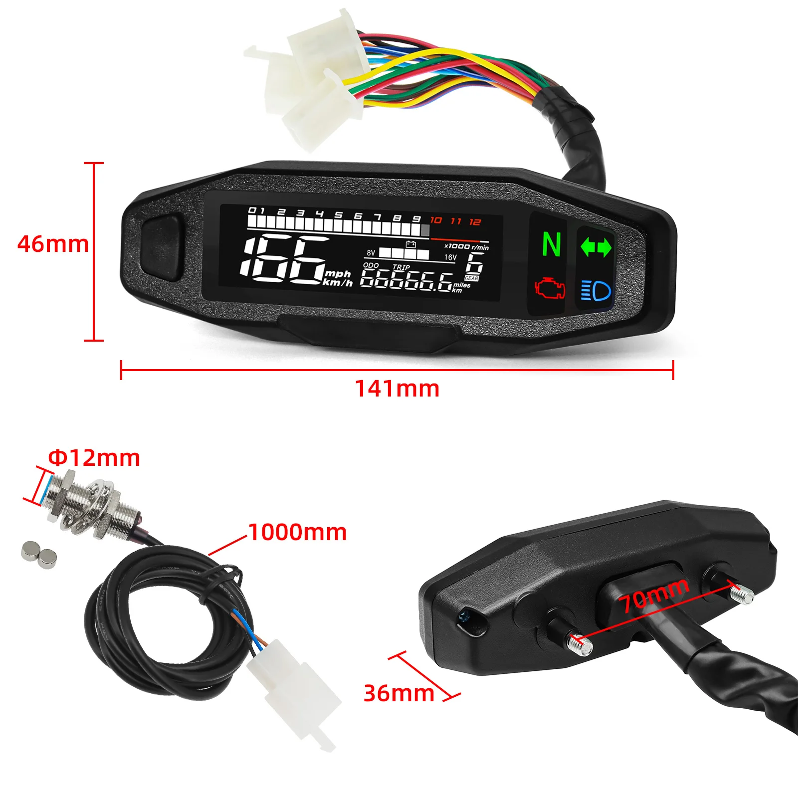 Motorcycle Speedometer Universal Digital Dashboard Instrument with Turn Signal Light Km/h Hour Meter Oil Gauge