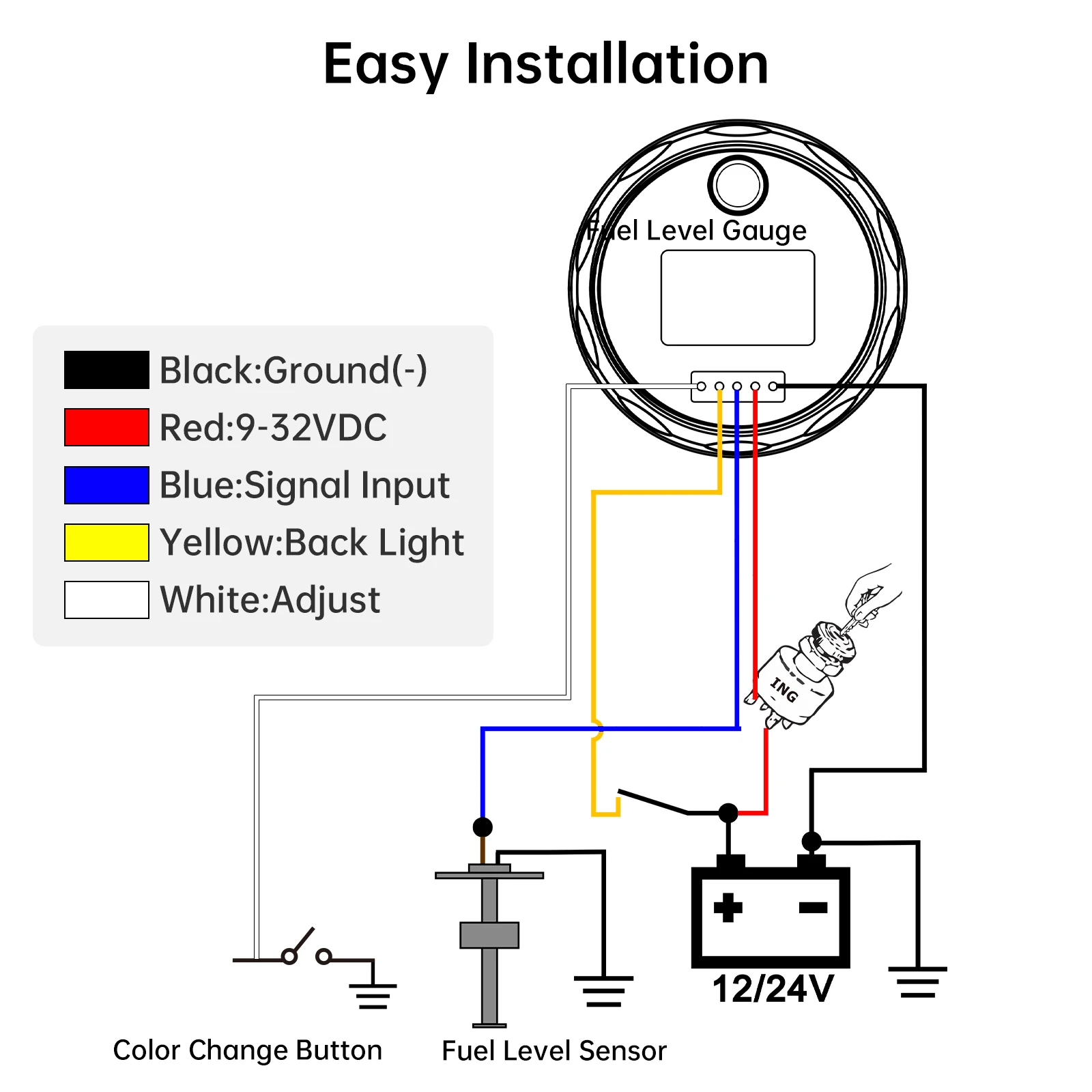 7 Color Light Waterproof IP67 Oil Tank Meter Indicator Car Yacht 12V 24V 7 Color Light Waterproof IP67 Oil Tank Meter Indicator Car Yacht 12V 24V