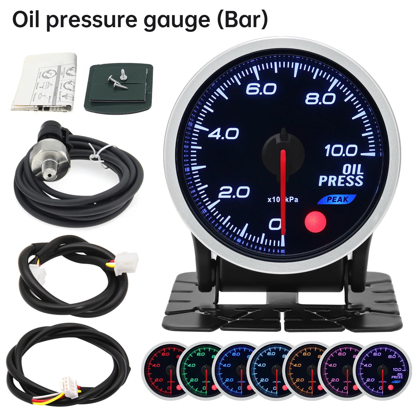 8 Color Racing Car Oil Pressure Water Oil Temp EGT Exhaust Temp Turbo Boost Tachometer Gauge Meter