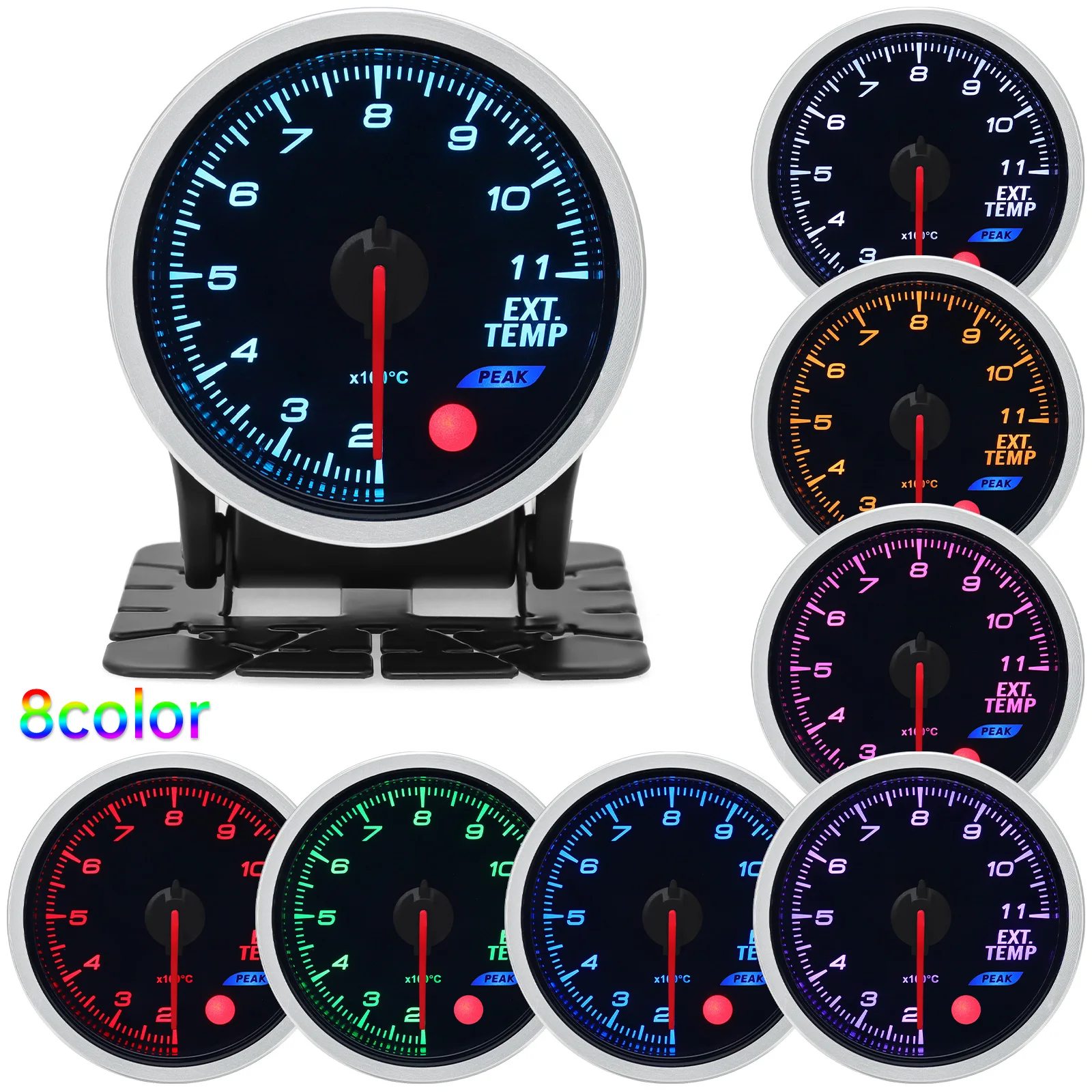 8 Color Racing Car Oil Pressure Water Oil Temp EGT Exhaust Temp Turbo Boost Tachometer Gauge Meter
