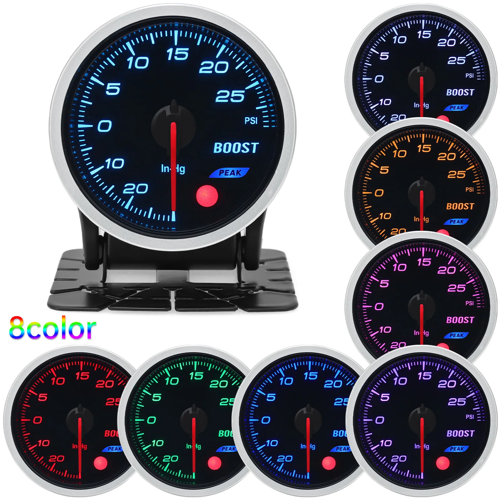 8 Color Racing Car Oil Pressure Water Oil Temp EGT Exhaust Temp Turbo Boost Tachometer Gauge Meter