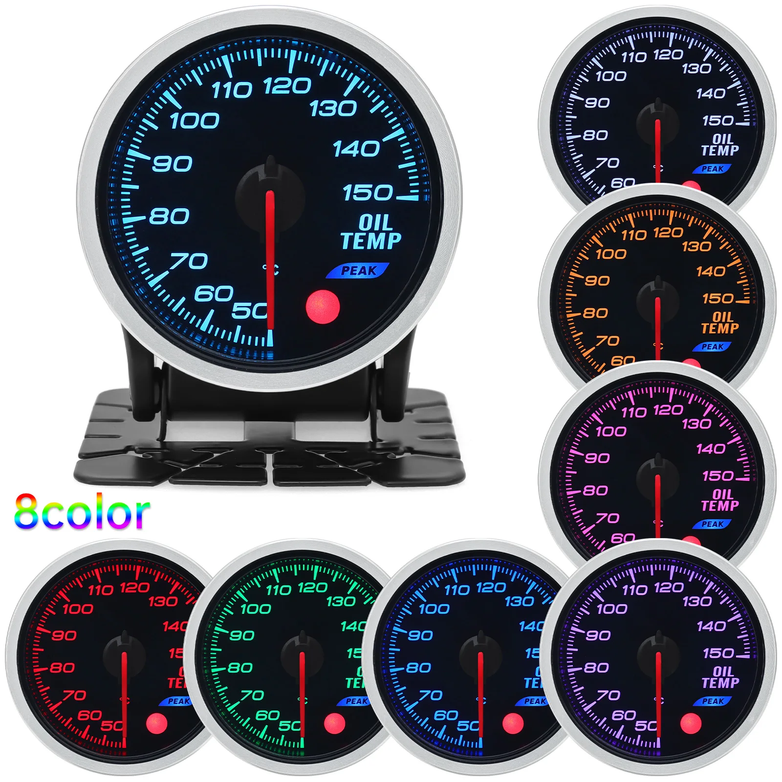 8 Color Racing Car Oil Pressure Water Oil Temp EGT Exhaust Temp Turbo Boost Tachometer Gauge Meter