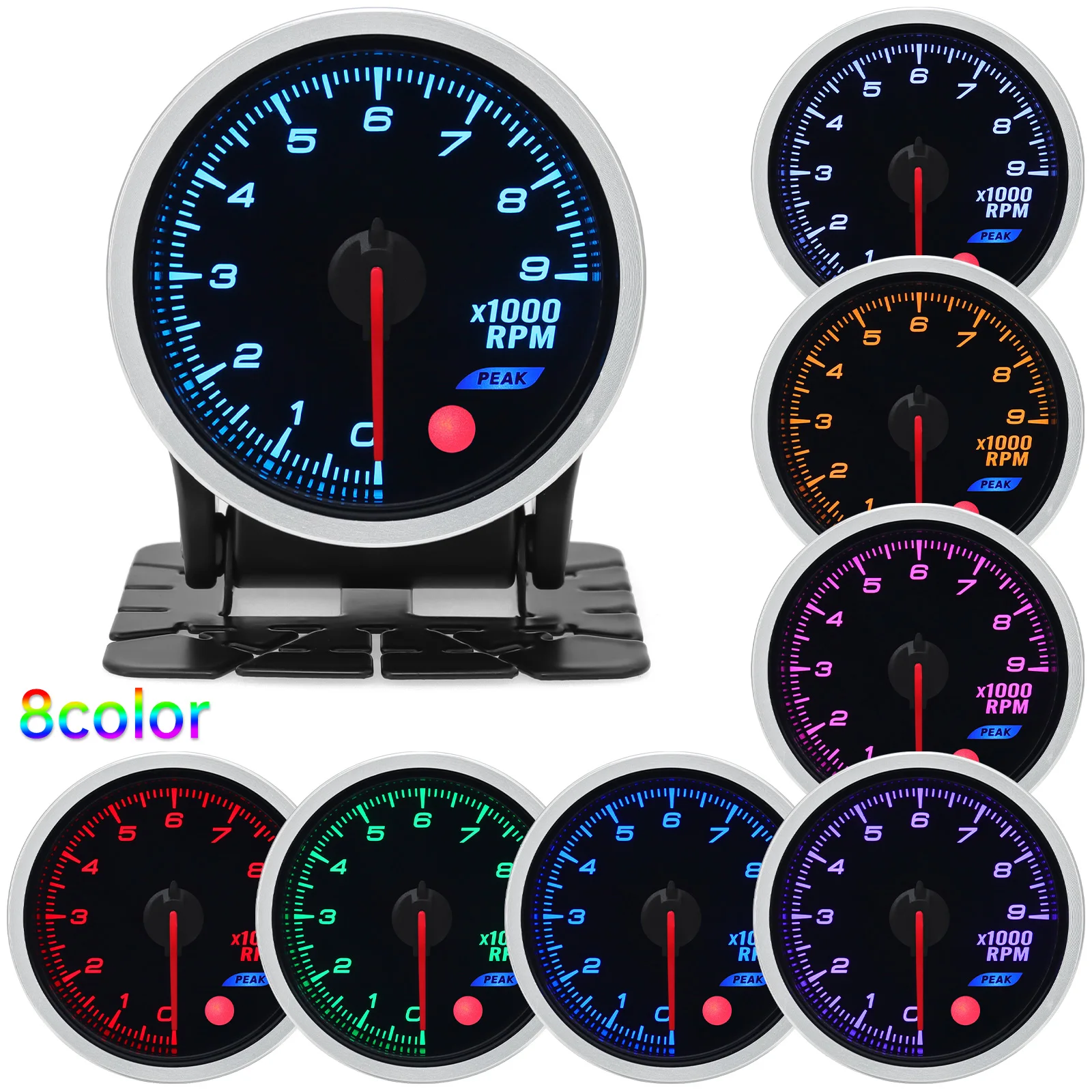8 Color Racing Car Oil Pressure Water Oil Temp EGT Exhaust Temp Turbo Boost Tachometer Gauge Meter