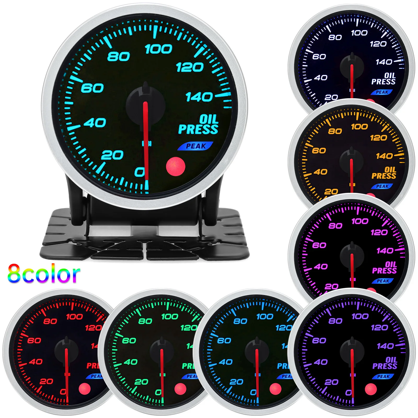 8 Color Racing Car Oil Pressure Water Oil Temp EGT Exhaust Temp Turbo Boost Tachometer Gauge Meter
