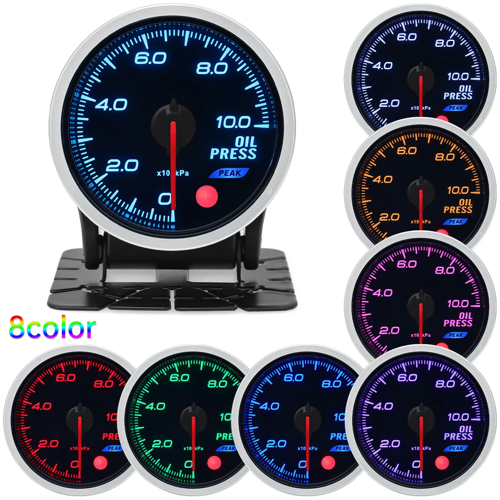 8 Color Racing Car Oil Pressure Water Oil Temp EGT Exhaust Temp Turbo Boost Tachometer Gauge Meter