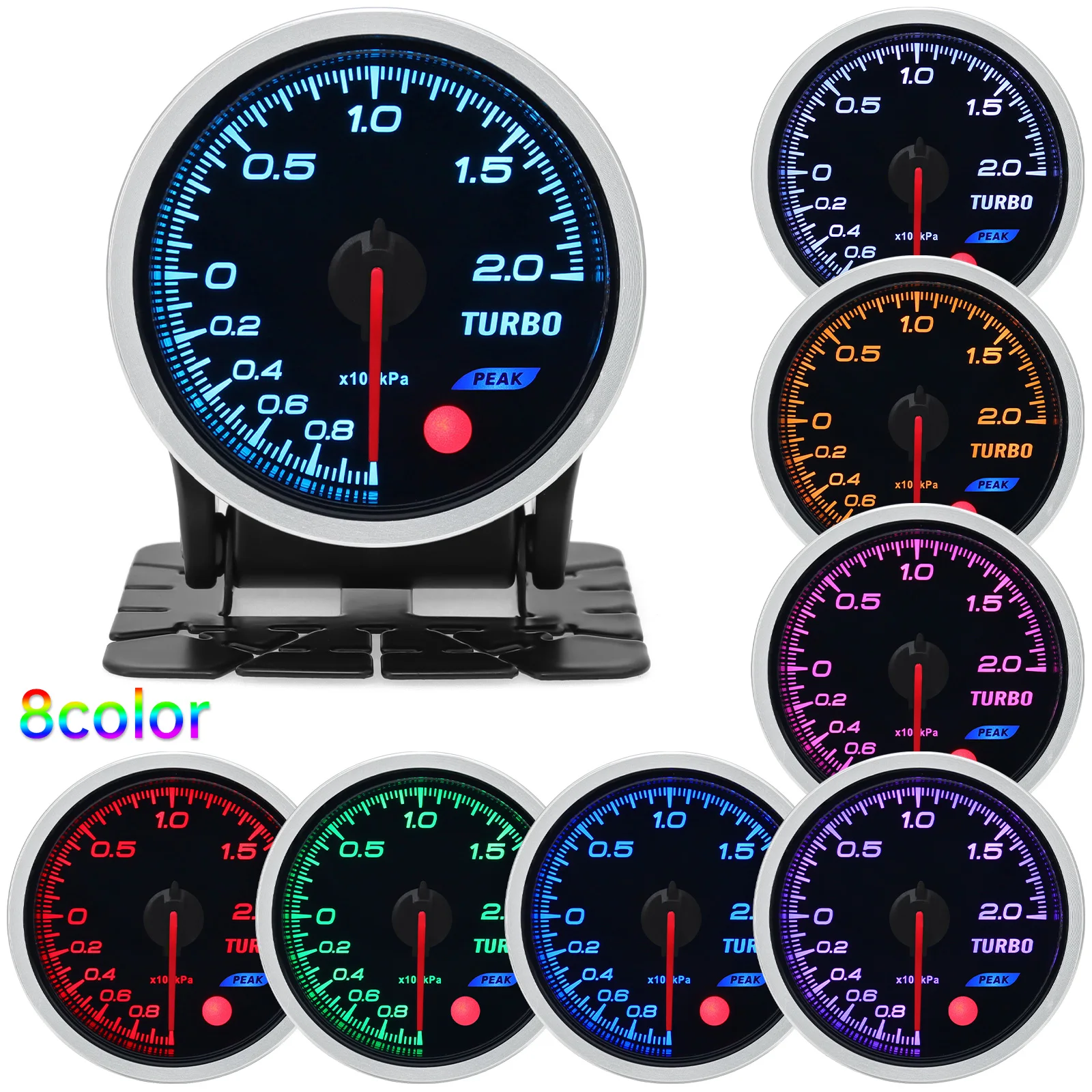 8 Color Racing Car Oil Pressure Water Oil Temp EGT Exhaust Temp Turbo Boost Tachometer Gauge Meter