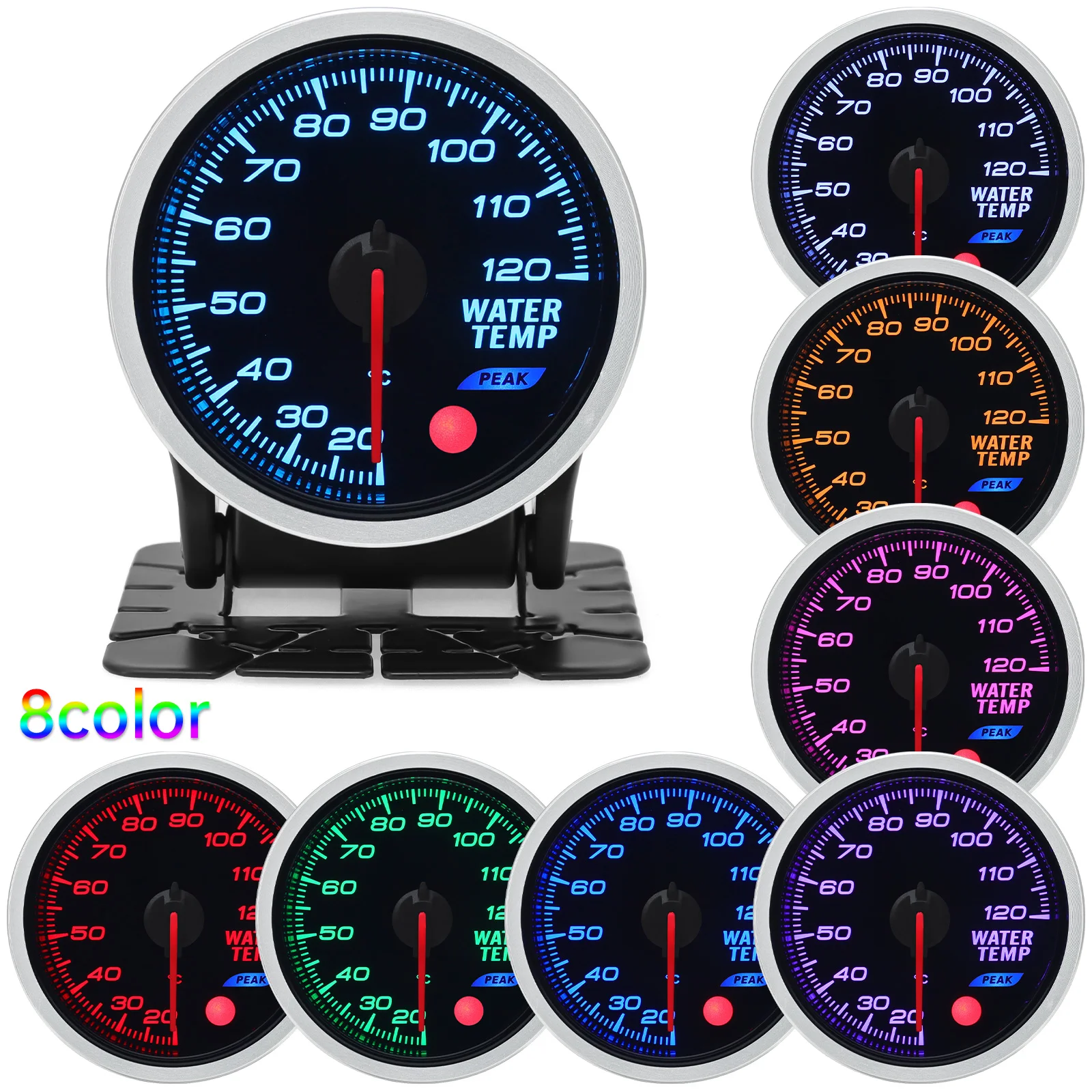 8 Color Racing Car Oil Pressure Water Oil Temp EGT Exhaust Temp Turbo Boost Tachometer Gauge Meter