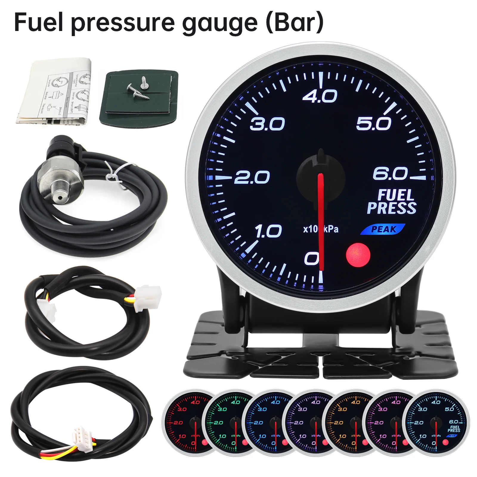 8 Color Racing Car Oil Pressure Water Oil Temp EGT Exhaust Temp Turbo Boost Tachometer Gauge Meter