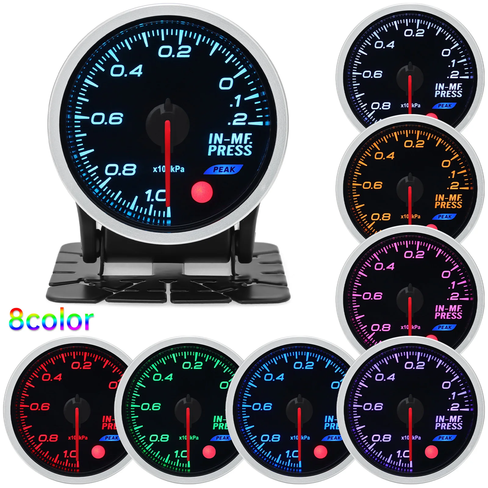 8 Color Racing Car Oil Pressure Water Oil Temp EGT Exhaust Temp Turbo Boost Tachometer Gauge Meter