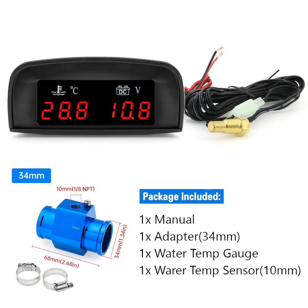 LCD Digital Car Truck 2 In 1 Water Temp + Voltmeter Gauge +10MM coolant temperature sensor LCD Digital Car Truck 2 In 1 Water Temp + Voltmeter Gauge +10MM coolant temperature sensor