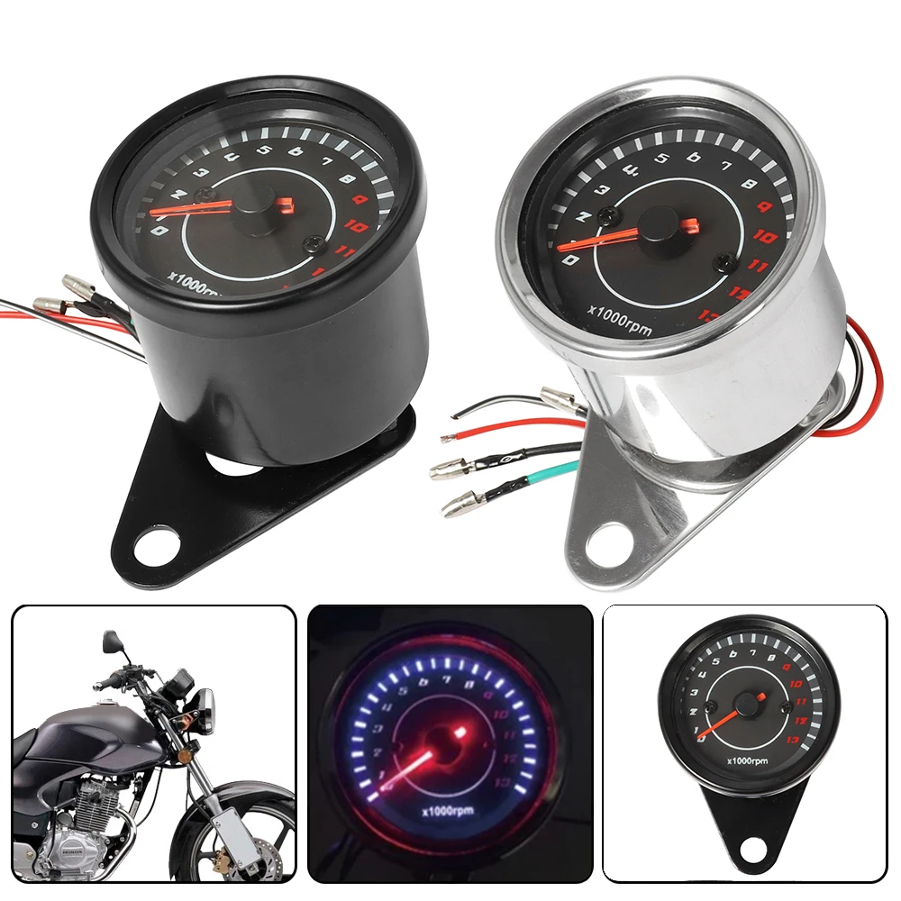 1000rpm Universal Motorcycle Tachometer LED Screen DC 12V Meter Gauge