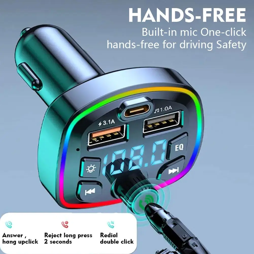 Car Hands-Free Bluetooth-compaitable 5.0 FM Transmitter Car Hands-Free Bluetooth-compaitable 5.0 FM Transmitter