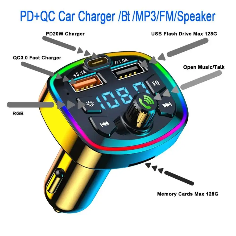 Car Hands-Free Bluetooth-compaitable 5.0 FM Transmitter Car Hands-Free Bluetooth-compaitable 5.0 FM Transmitter