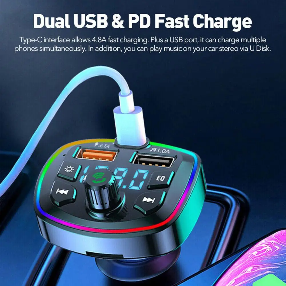 Car Hands-Free Bluetooth-compaitable 5.0 FM Transmitter Car Hands-Free Bluetooth-compaitable 5.0 FM Transmitter