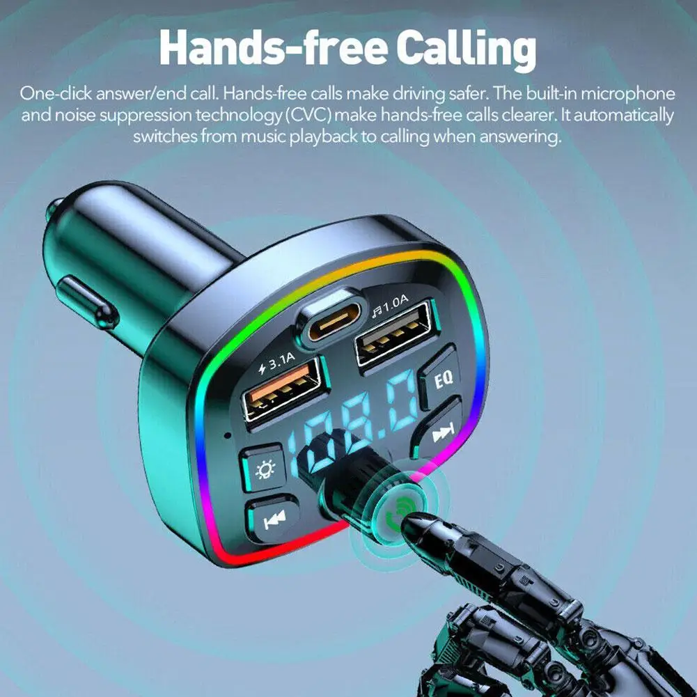 Car Hands-Free Bluetooth-compaitable 5.0 FM Transmitter Car Hands-Free Bluetooth-compaitable 5.0 FM Transmitter