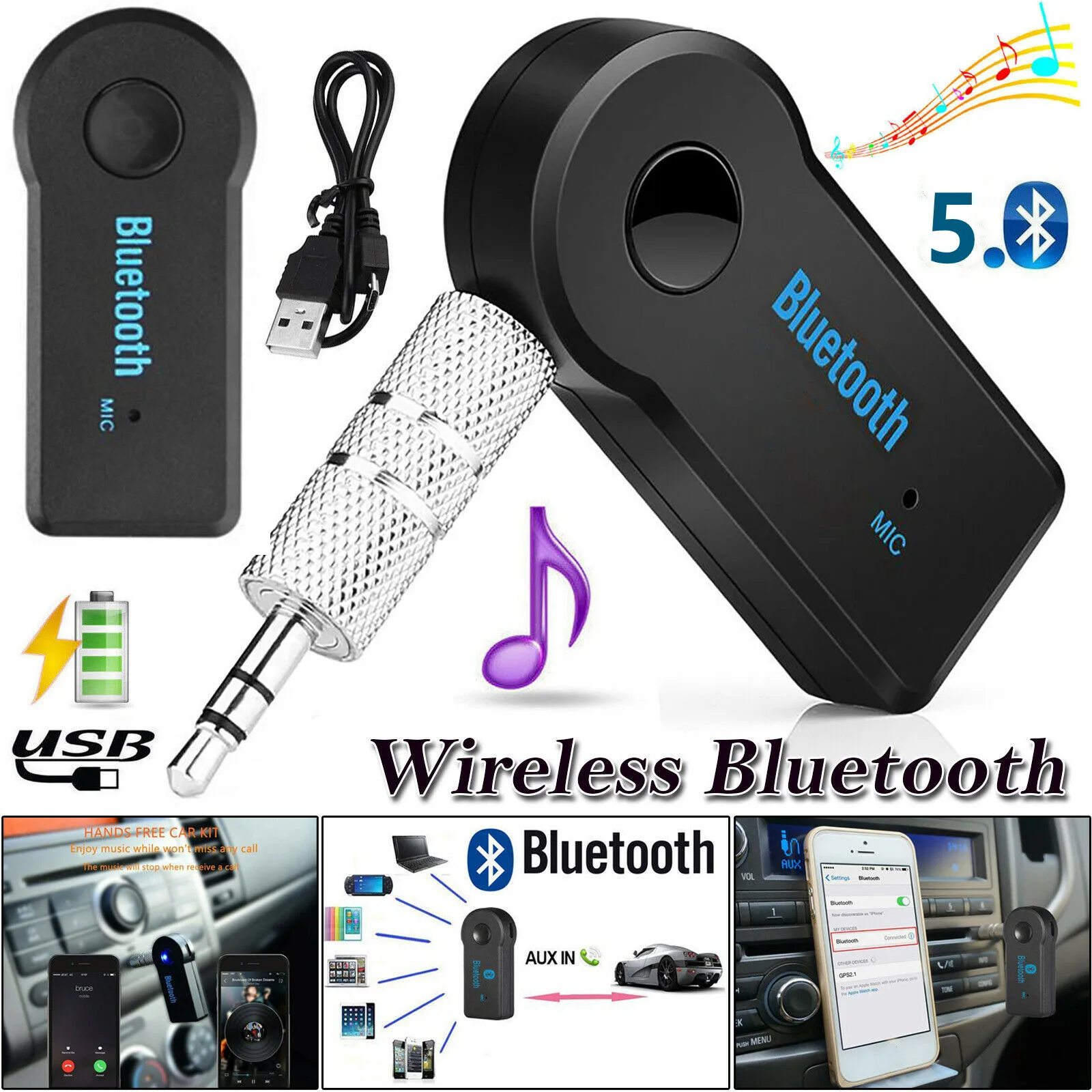 2 in 1 Wireless Bluetooth-compatible 5.0 Receiver Adapter