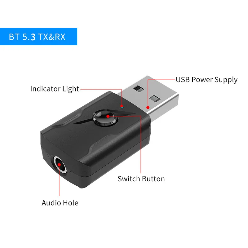 USB & 3.5mm AUX Bluetooth 5.3 Dongle Audio Receiver Transmitter
