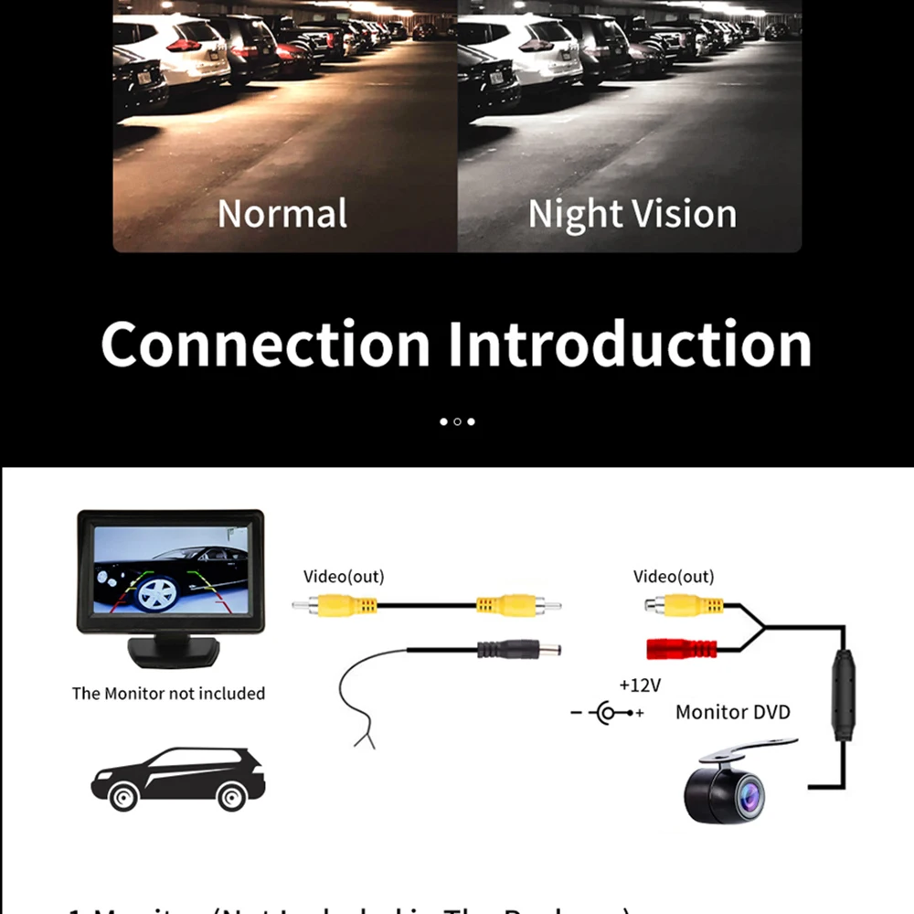 Hippcron Car Rear View Camera 4 LED Night Vision Reversing Auto Parking Monitor