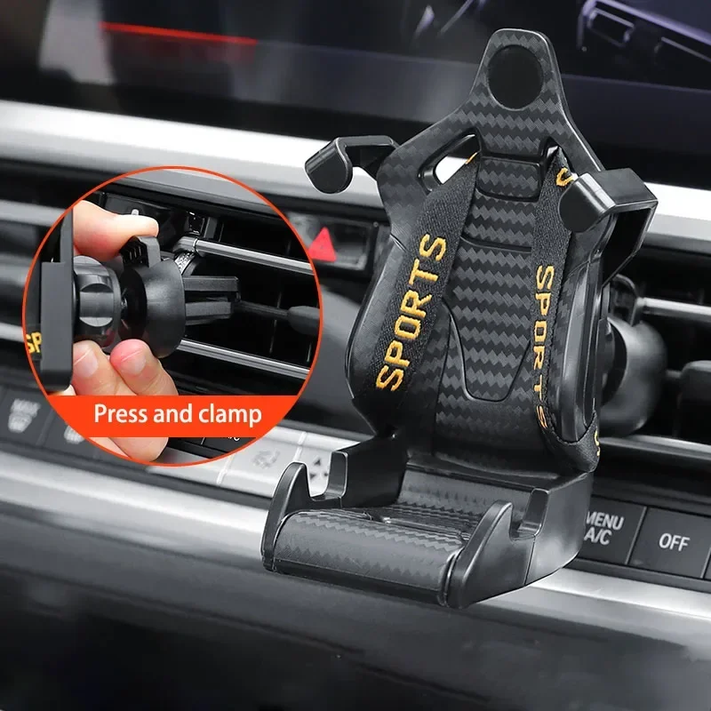 360 Carbon Fiber Pattern Racing Seat Shaped Car Phone Bracket
