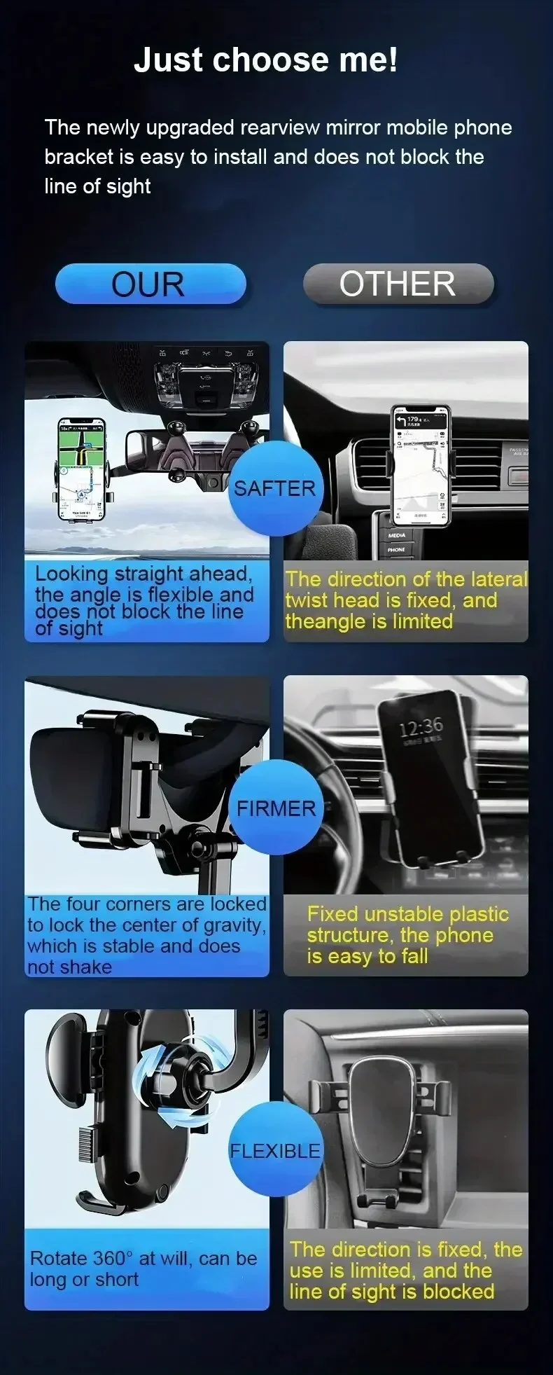 360 Universal Car Phone Holder Rearview Mirror