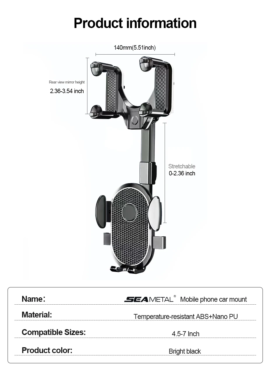 SEAMETAL Car Rearview Mirror Phone Holder