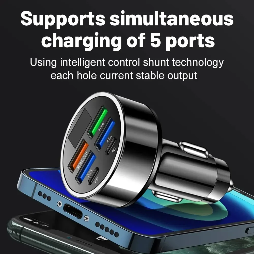 250W PD Car Charger QC3.0 Fast Charge