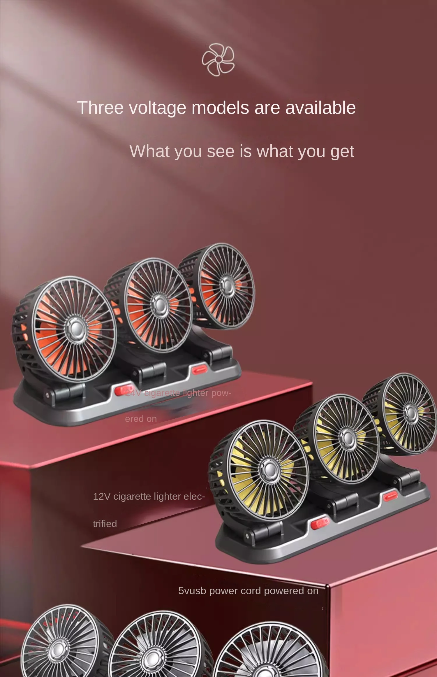 Car Fan 360° Adjustable 3 Head Air Fan