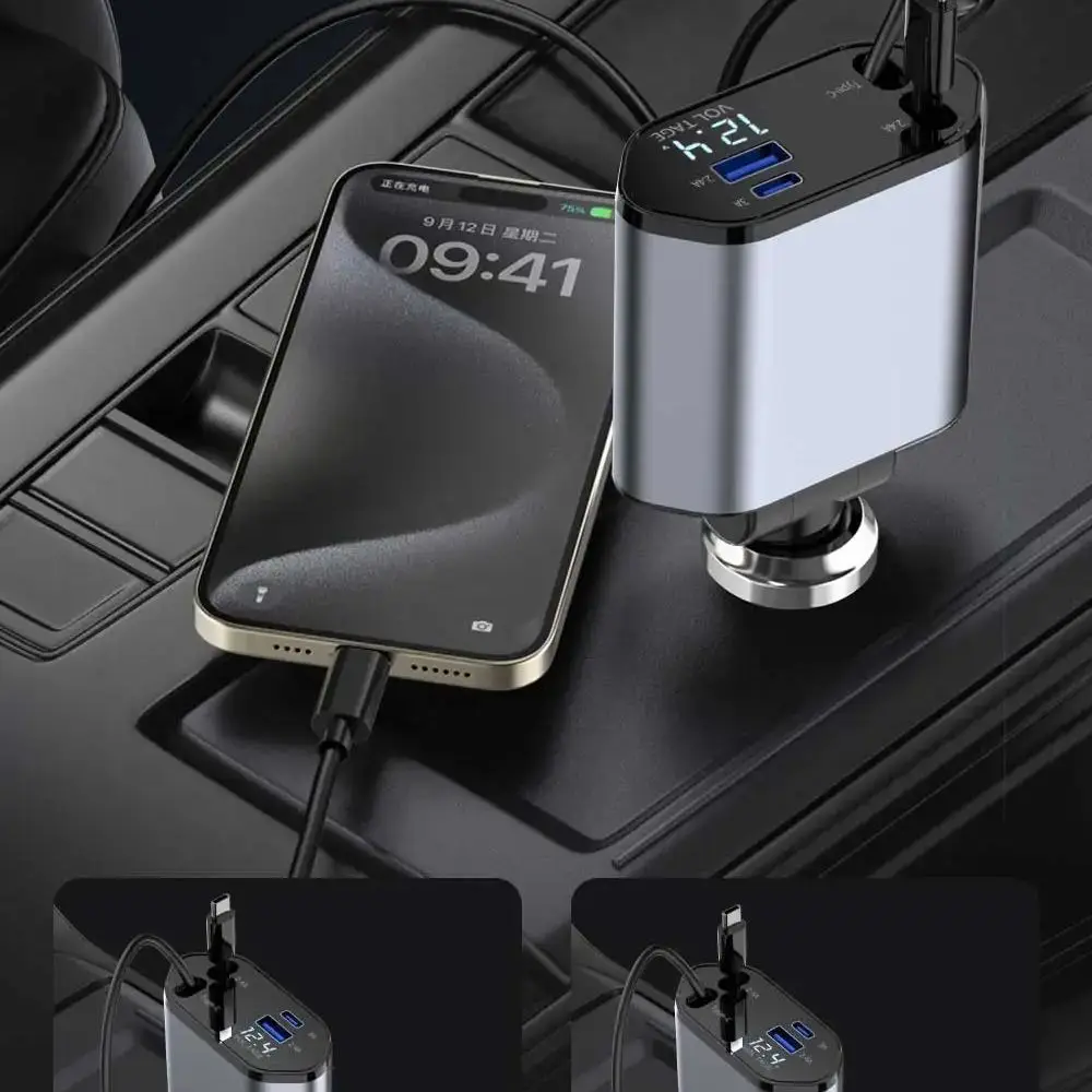 Retractable Car Charger, 4 in 1 Fast Charging Car Charger