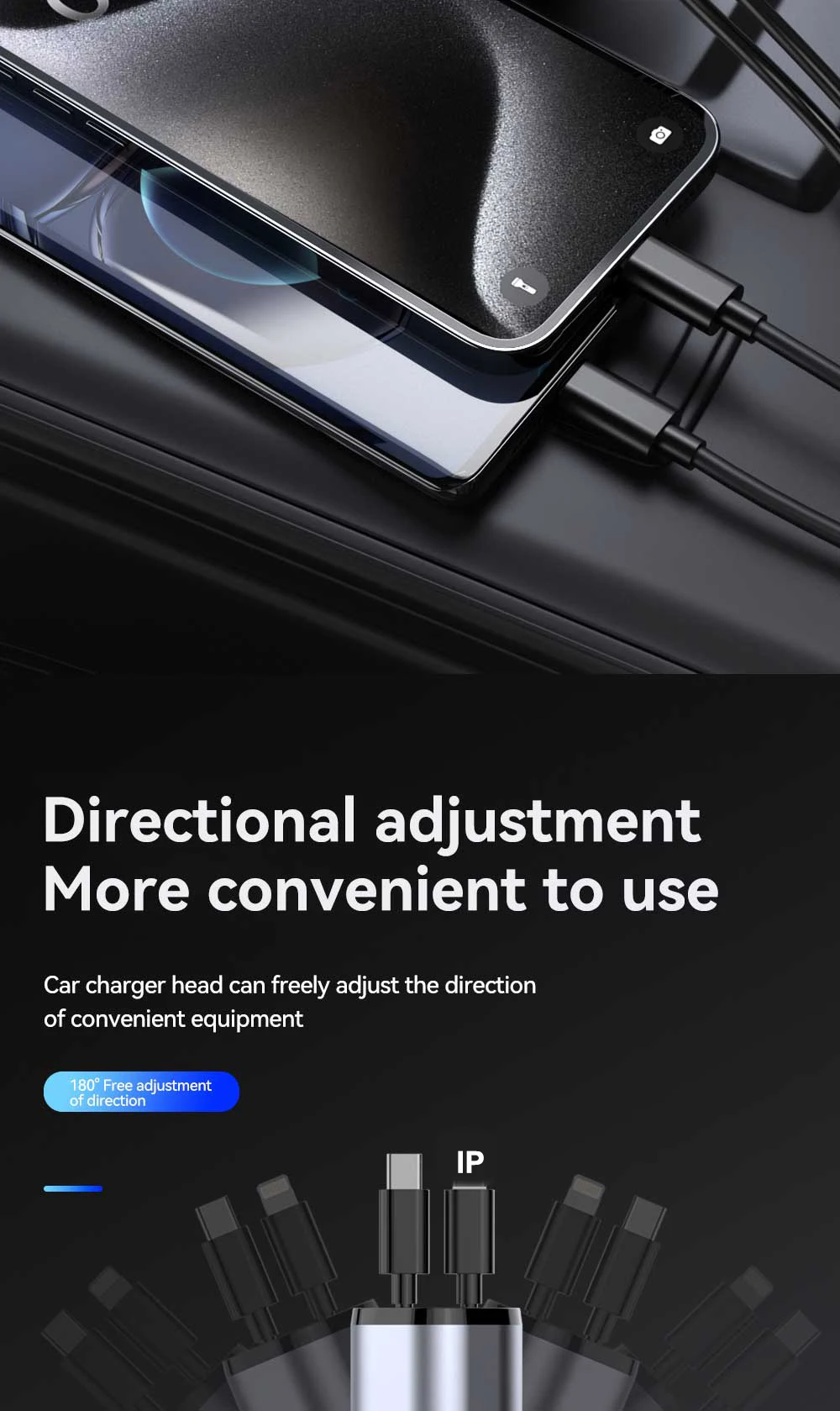 Retractable Car Charger, 4 in 1 Fast Charging Car Charger