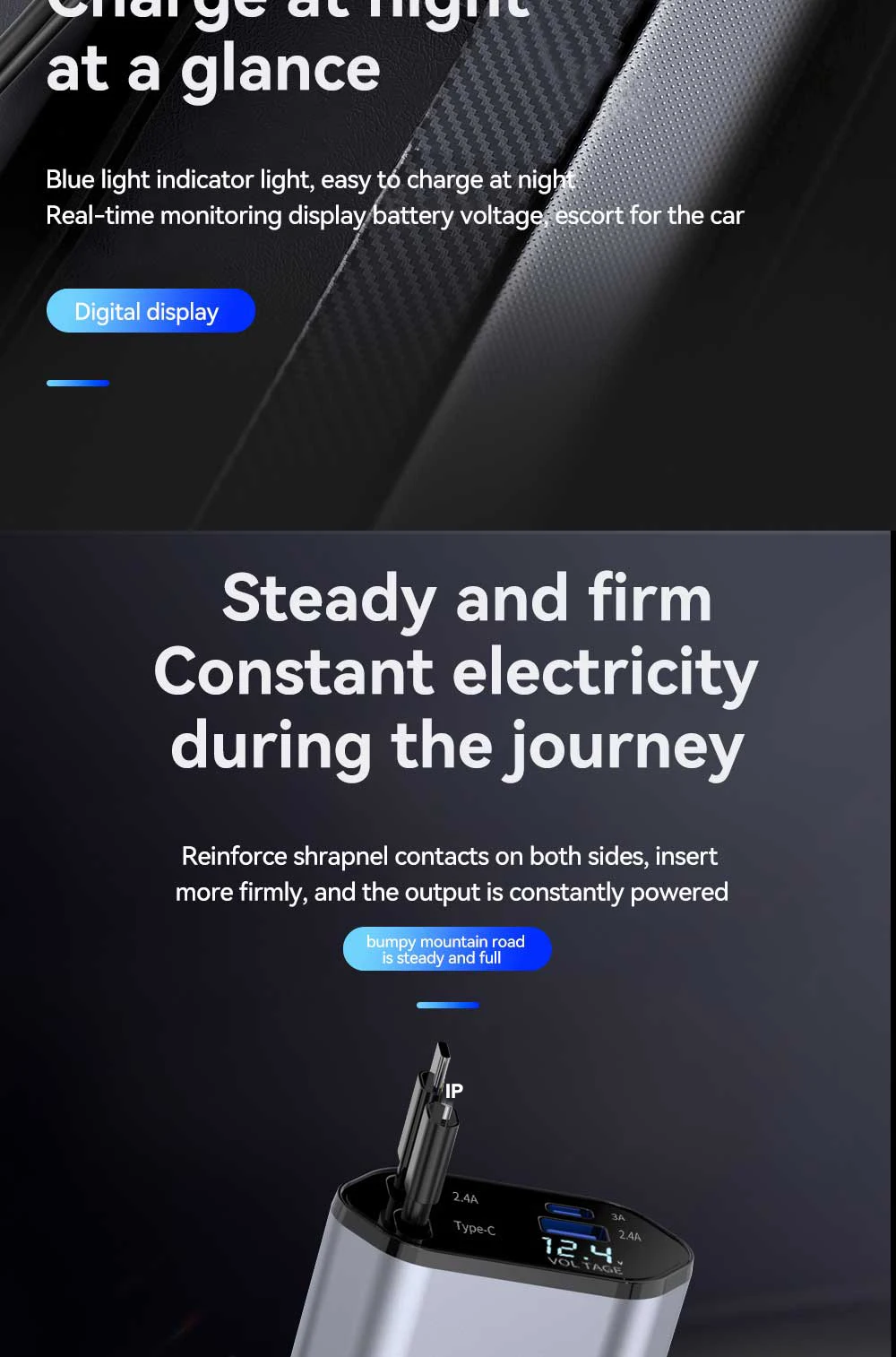 Retractable Car Charger, 4 in 1 Fast Charging Car Charger