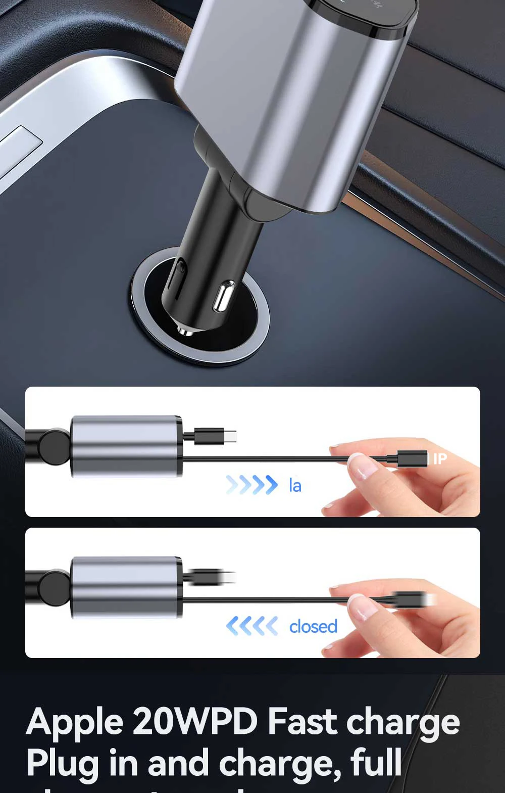 Retractable Car Charger, 4 in 1 Fast Charging Car Charger