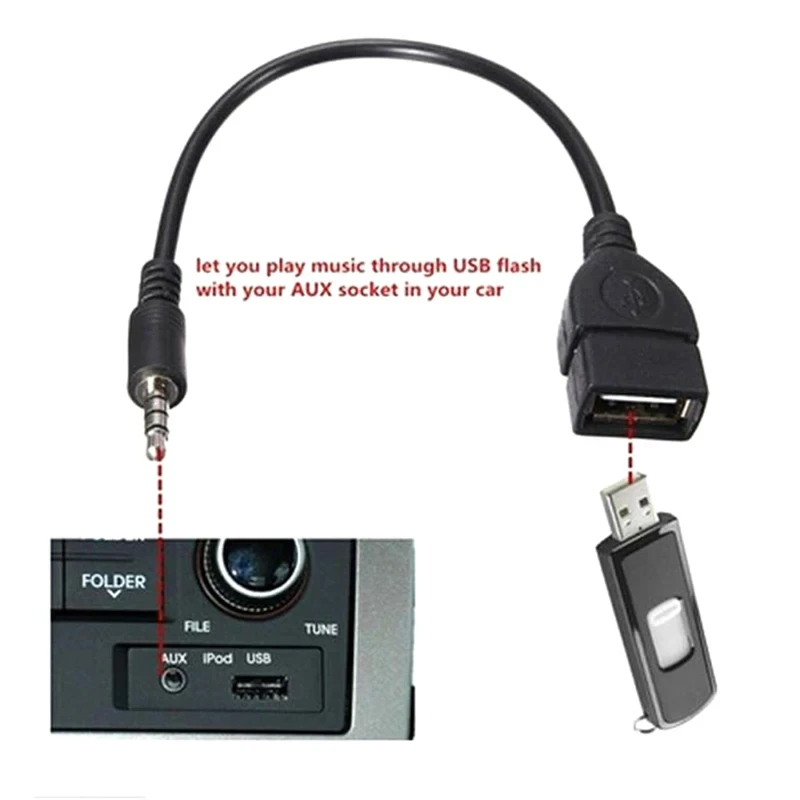 3.5mm Black Car AUX Audio Cable To USB Audio Cable