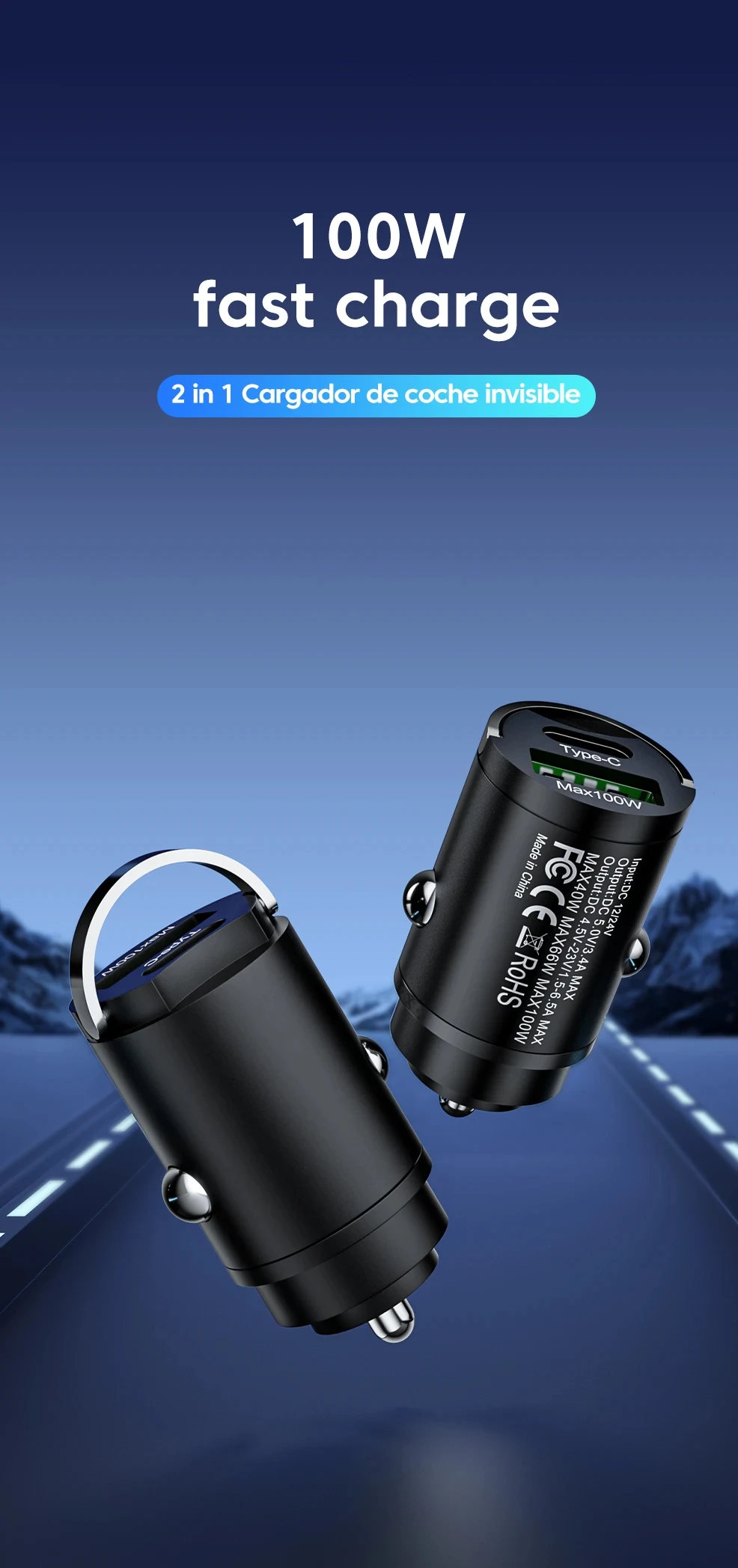 100W Car Charger Lighter PD Fast Charging