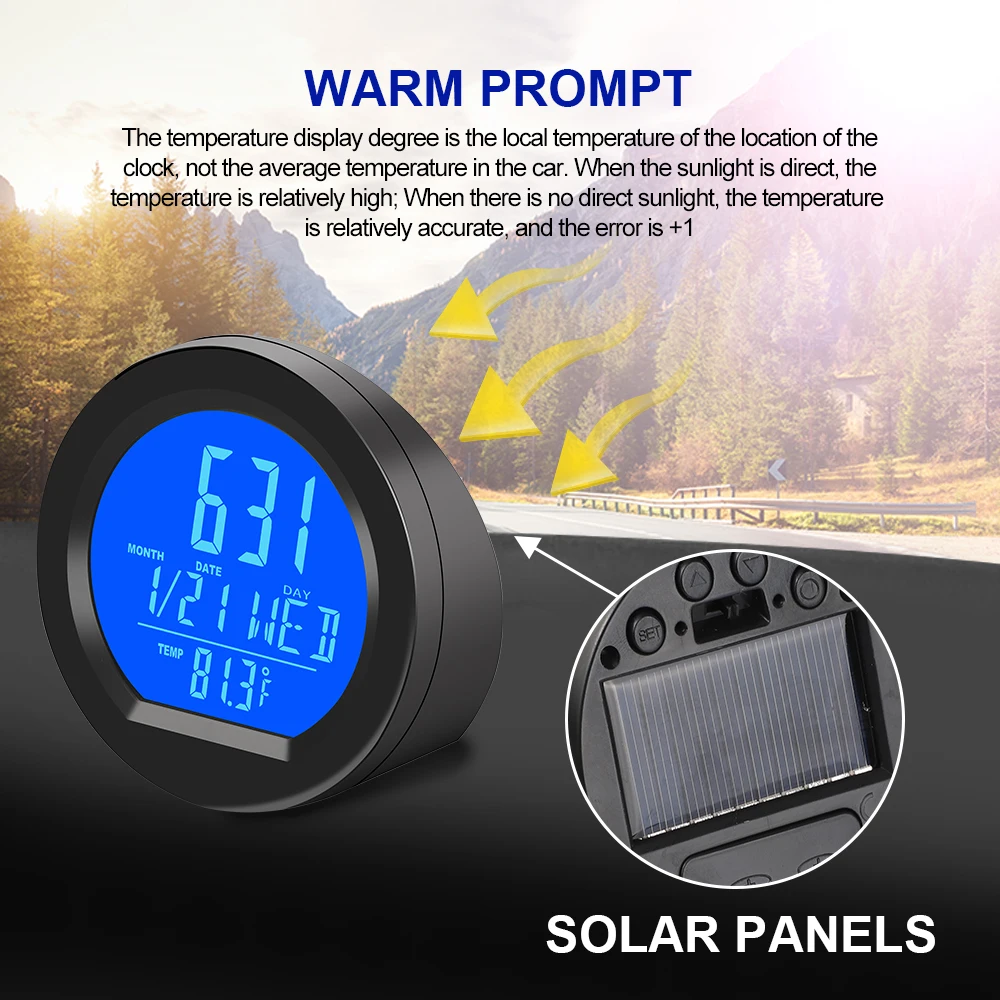 Solar Car Clock Digital Time Watch Solar Car Clock Digital Time Watch