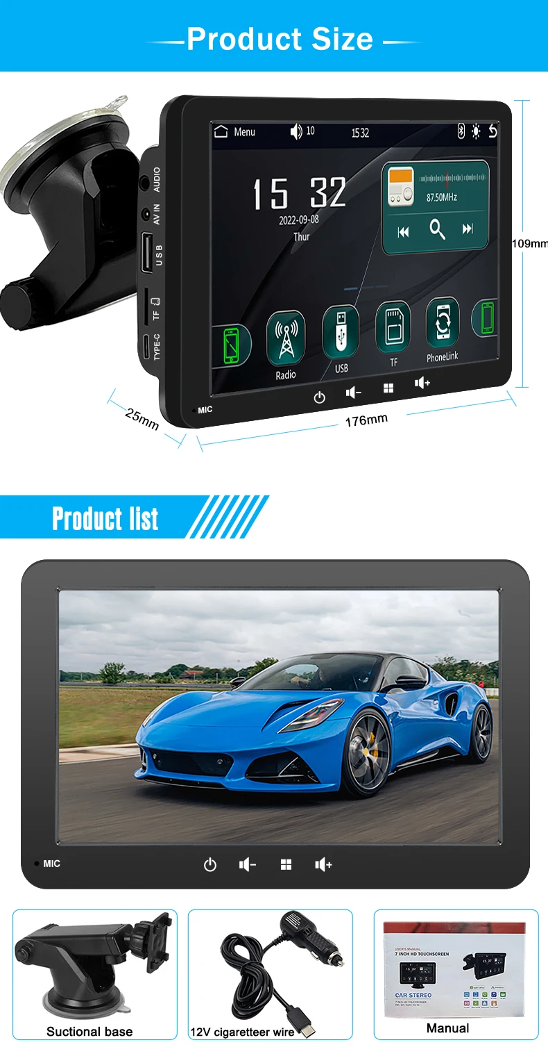 Universal 7 Inch Car Radio Multimedia Video Player
