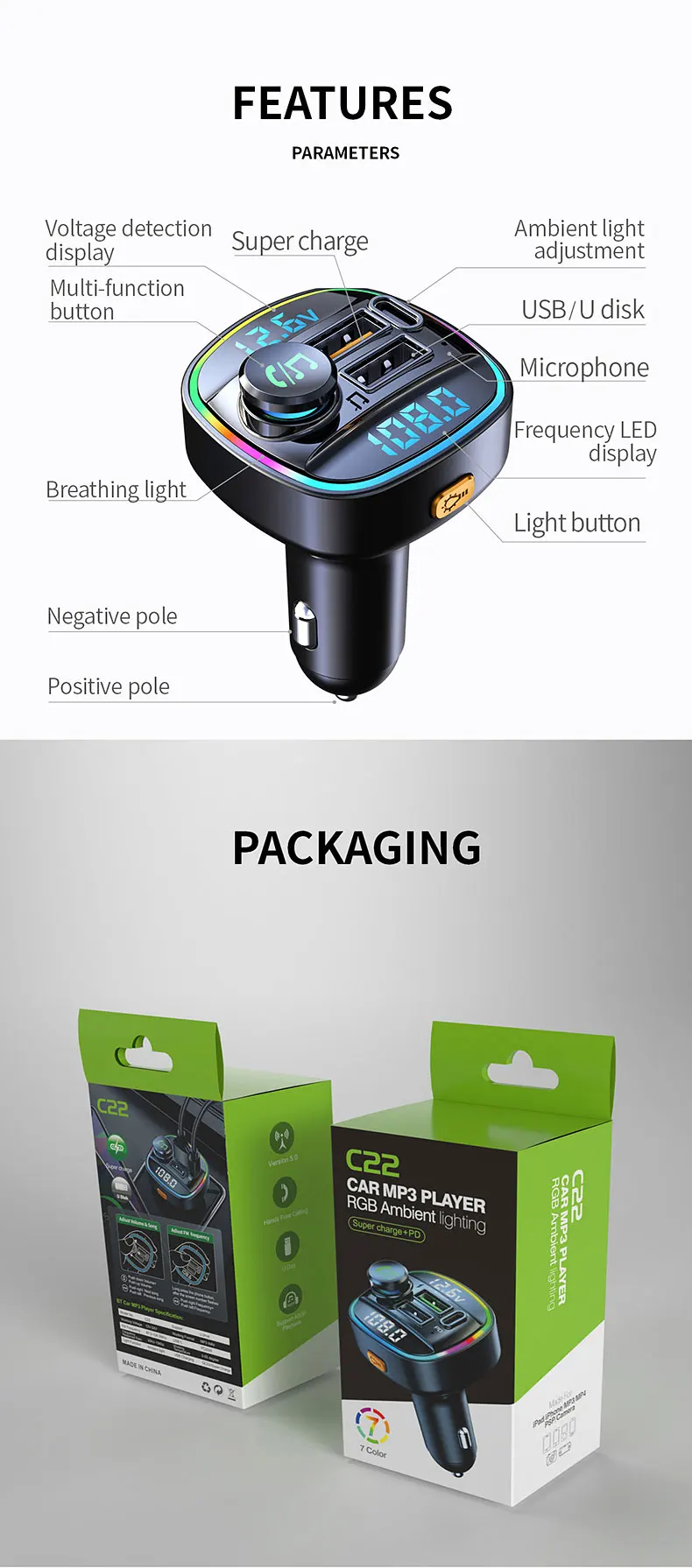 Bluetooth 5.0 FM Transmitter Handsfree Car Radio Modulator