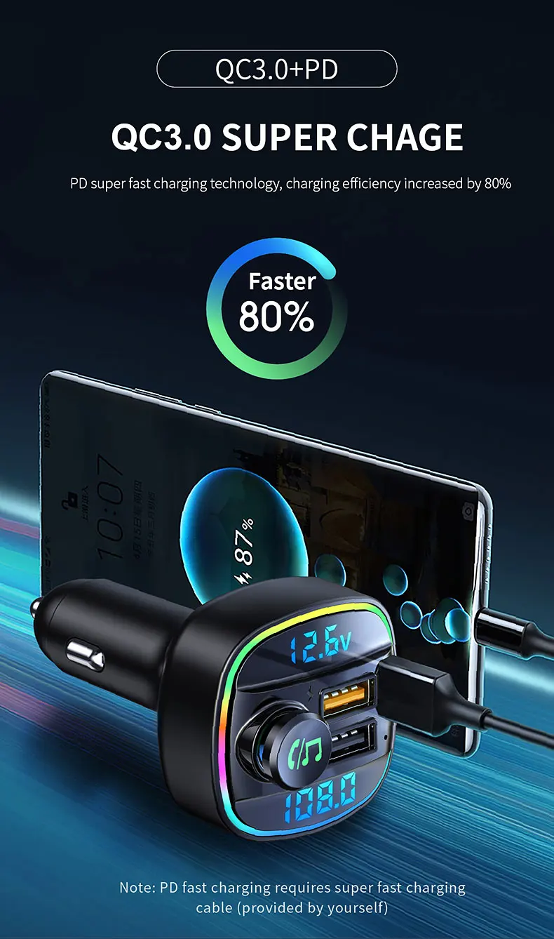 Bluetooth 5.0 FM Transmitter Handsfree Car Radio Modulator