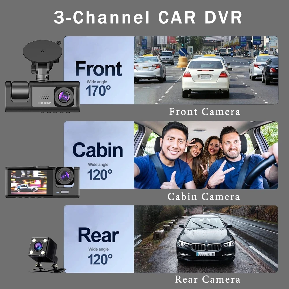 3 Channel Car DVR HD 1080P 3-Lens