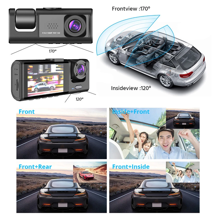3 Channel Car DVR HD 1080P 3-Lens