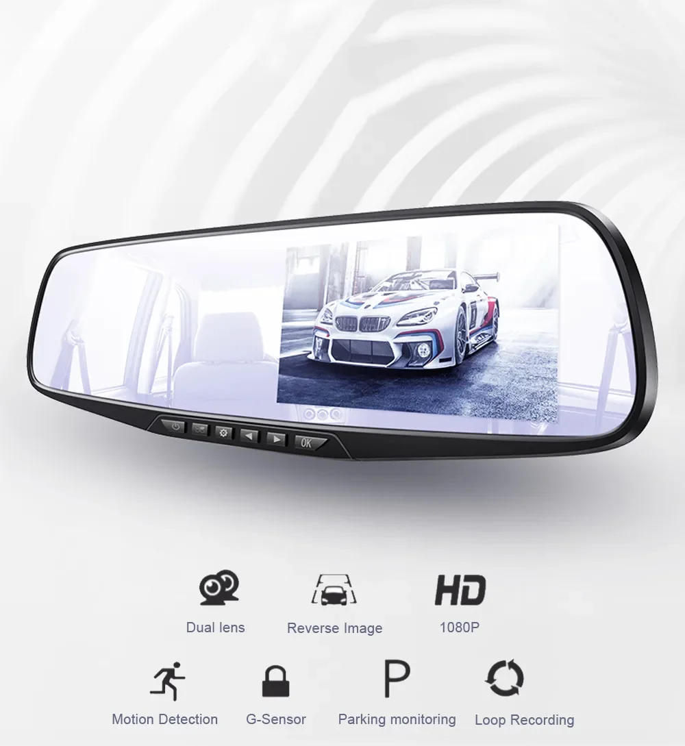 4.3 Inch Driving Recorder Car DVR Rearview Mirror Dual Lens