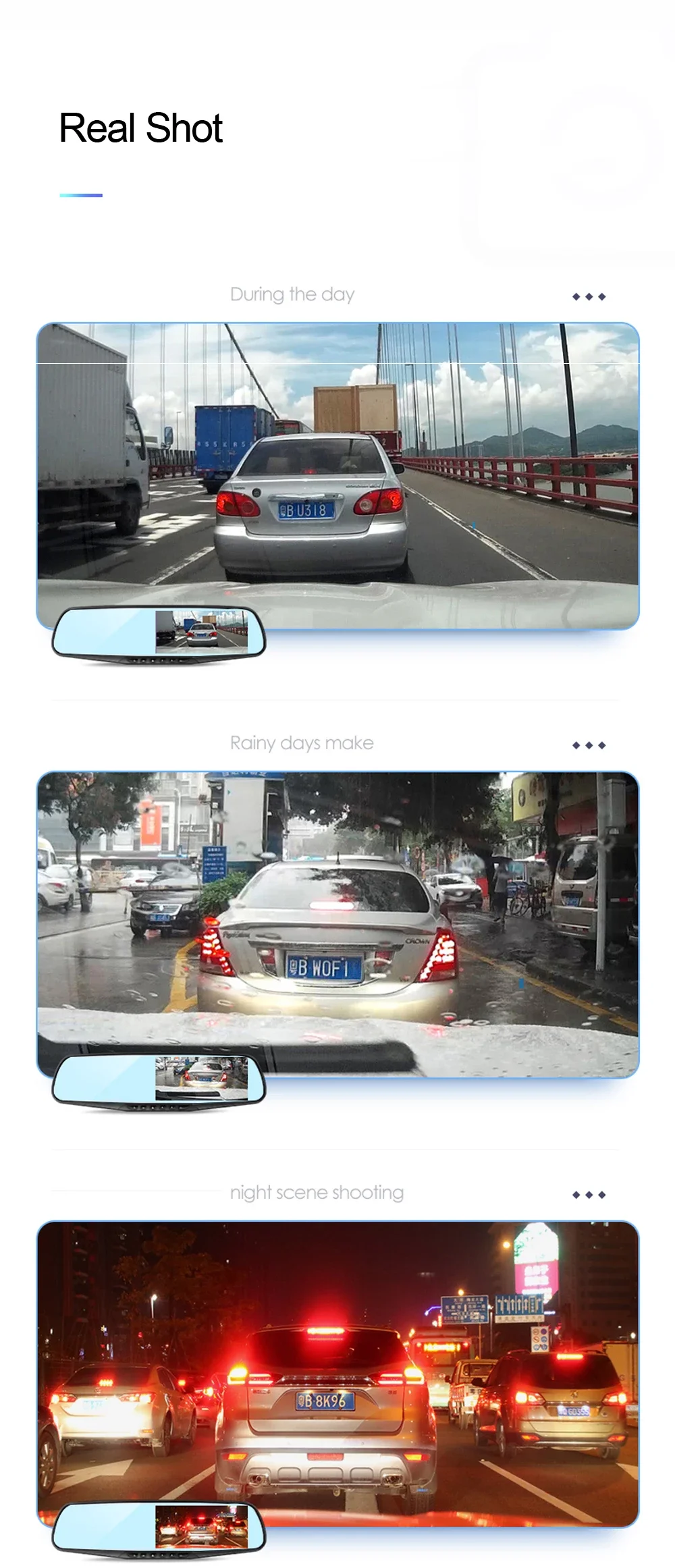 4.3 Inch Driving Recorder Car DVR Rearview Mirror Dual Lens