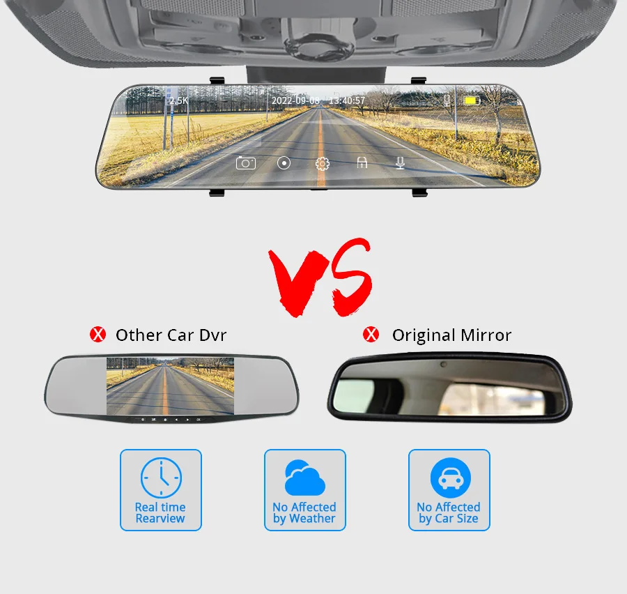 ACCEO A38 12 Inch Touch Screen WIFI Car Room Mirror Video Recorder