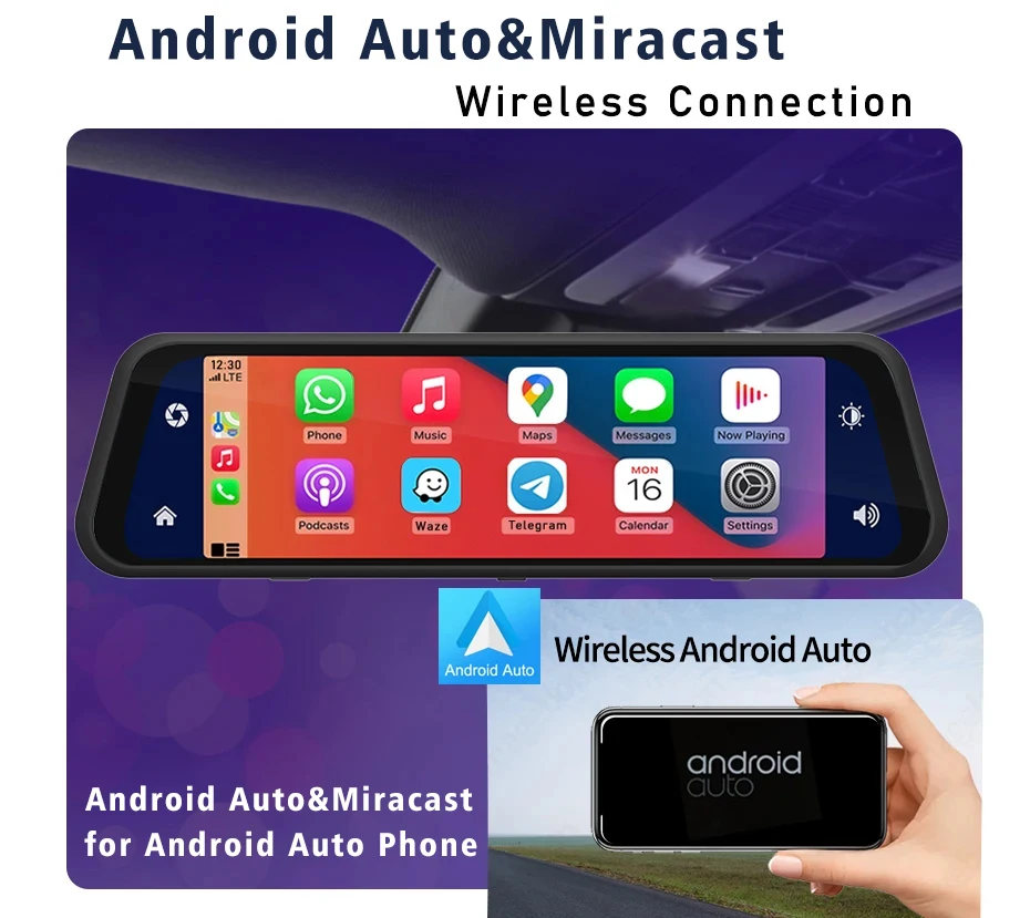 10 Inch 4K 2160P Car Dvr Carplay Android Auto Dash Cam