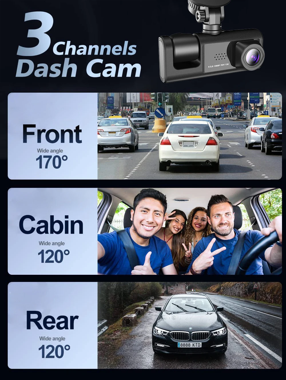 WiFi 3 Channel Car DVR