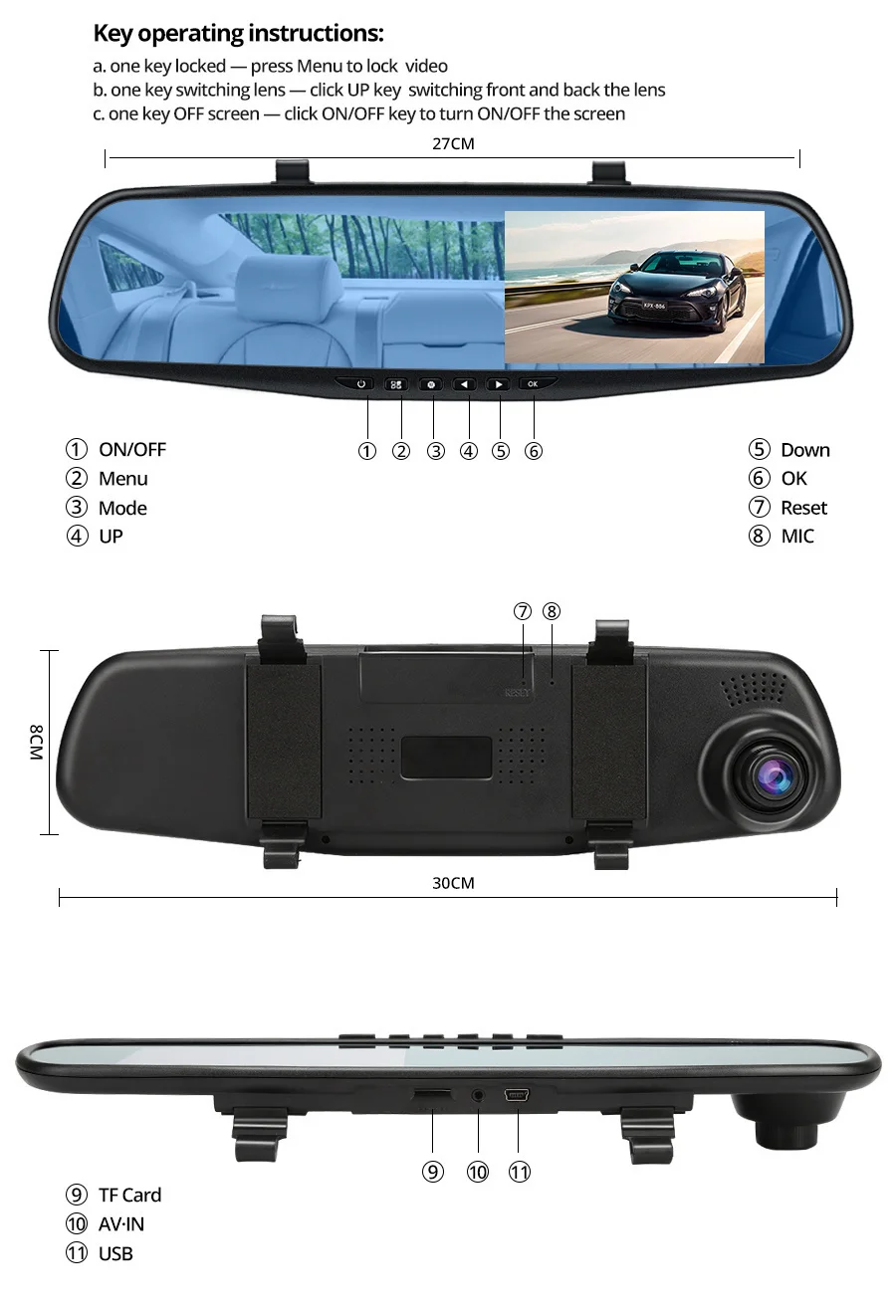 E-ACE Dashcam Car Dvr 4.3 Inch Mirror